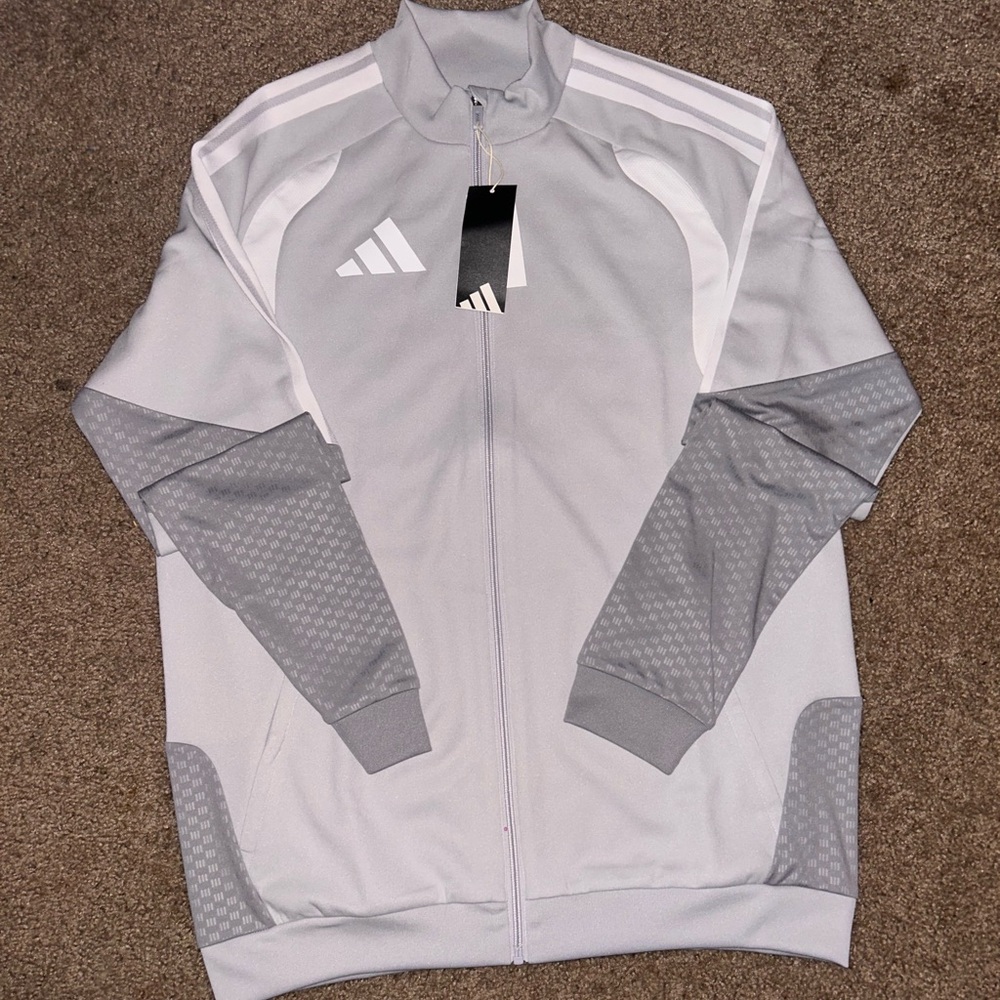 adidas Light Gray & White Men’s Full-Zip Track Jacket